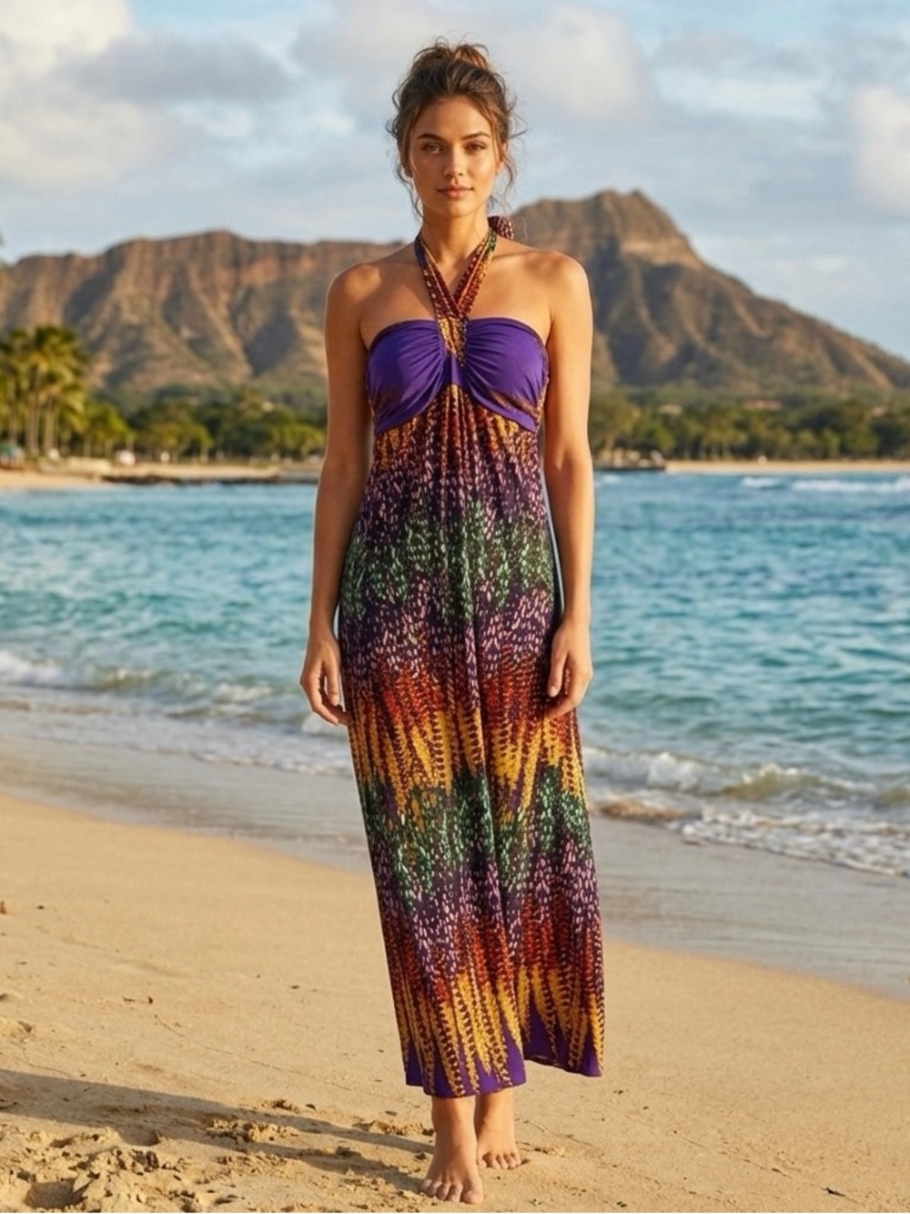Open back halter top maxi dress